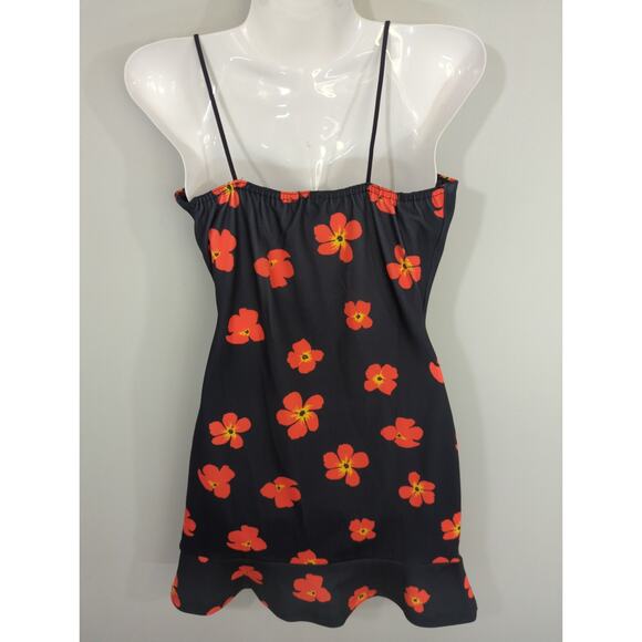 Misguided Floral Strappy Frill Hem Mini Dress - Size 10 - Black Orange Party NWT - Picture 7 of 13